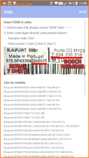 RADIO CODE CALC FOR LANCIA BLAUPUNKT BOSCH screenshot