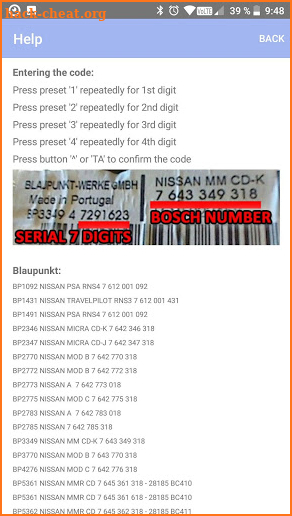 RADIO CODE CALC FOR NISSAN MICRA NOTE - BLAUPUNKT screenshot