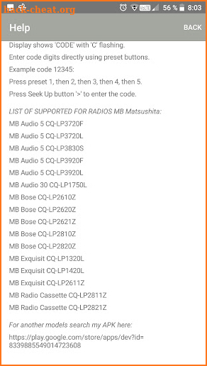 RADIO CODE for AUDIO 5 CC screenshot