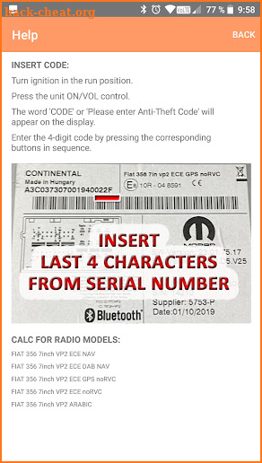 RADIO CODE for FIAT HUNGARY screenshot