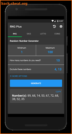 Random Number Generator Plus screenshot