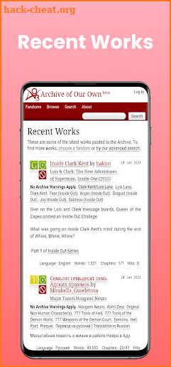 Reader for AO3 screenshot