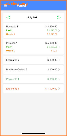 Receipt, Estimate, Invoice, Payments screenshot