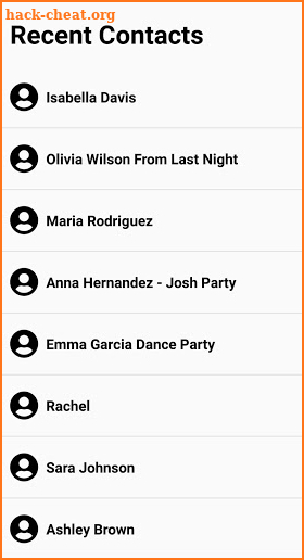 Recently Added Contacts: Recent Contacts List screenshot