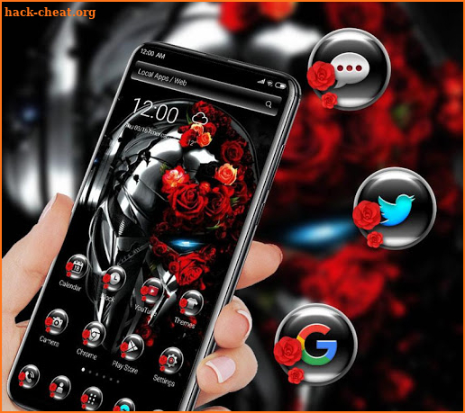 Red Rose Metal Skull Launcher Theme screenshot