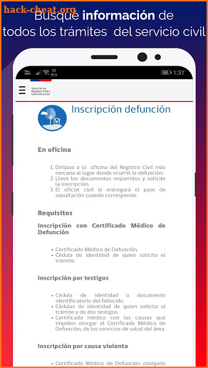 Registro civil screenshot