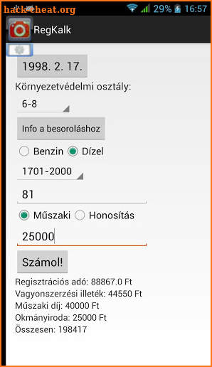 Regisztrációs Adó Kalkulátor screenshot