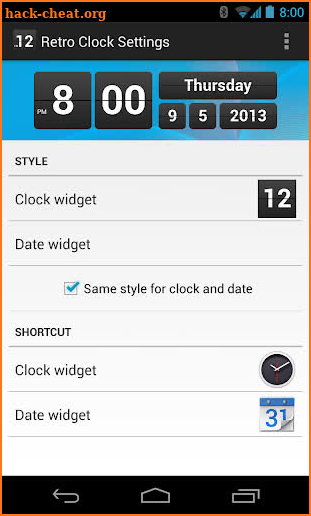 Retro Clock Settings screenshot