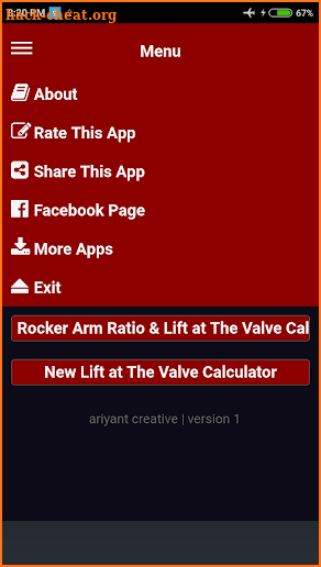 Rocker Arm Ratio and Valve Lift Calculator screenshot