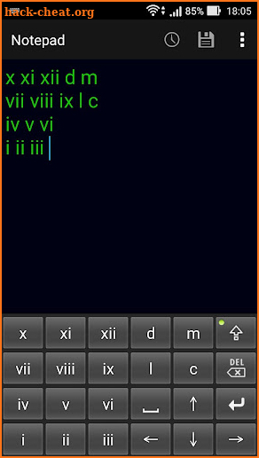 Roman numeric keypad screenshot