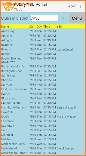 Rotary YEO Portal screenshot