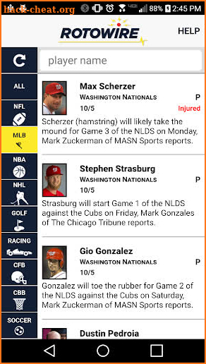 RotoWire News Center screenshot