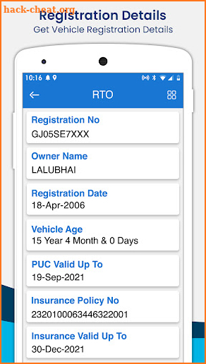 RTO Vehicle Information screenshot