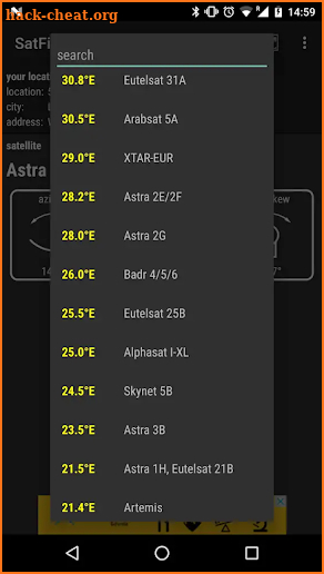 Satellite director/satellite finder screenshot