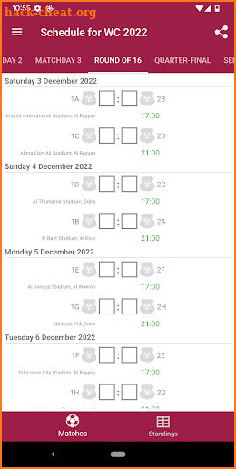 Schedule for World Cup 2022 screenshot