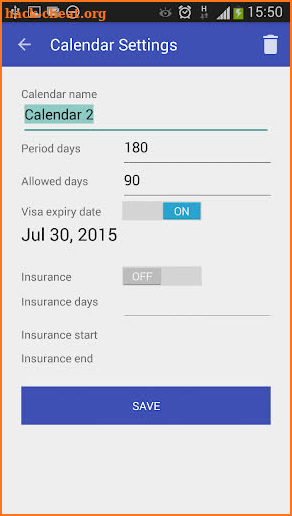 Schengen calculator screenshot