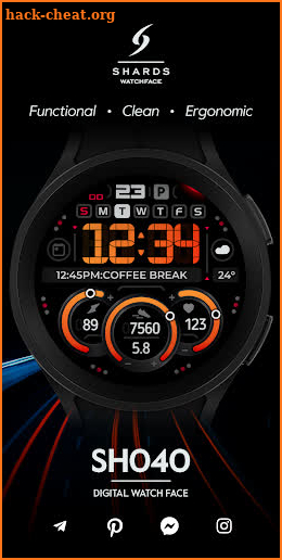 SH040 Watch Face, WearOS watch screenshot