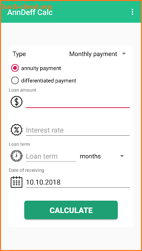 Simple loan calculator screenshot