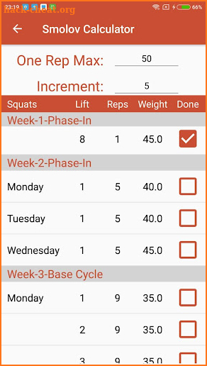 Smolov Pro Squat Calculator screenshot