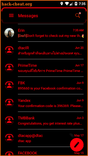 SMS Messages Neon Led Red Theme screenshot