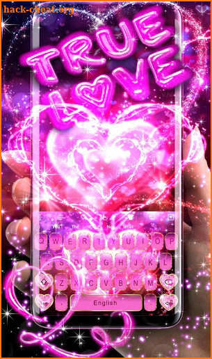 Sparkling Neon Hearts Keyboard Theme screenshot