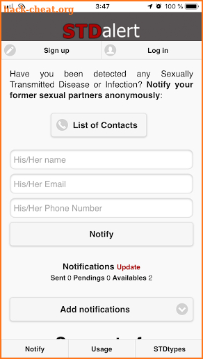 STDalert, anonymous and free notification screenshot