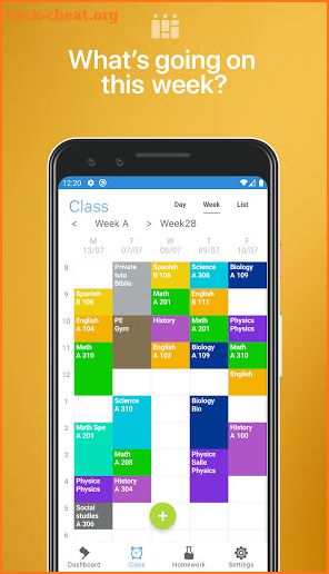 Student timetable, Plan your homework, course screenshot