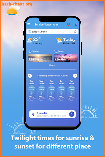 Sunrise calender & weather screenshot