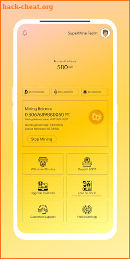 SuperMine Bitcoin Cloud Mining screenshot