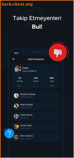 Takibi bırakanlar ve takip etmeyenler screenshot