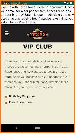 Texas Roadhouse Deal - Free Appetizer, Veteran 10% screenshot