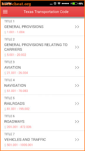 Texas Transportation Code 2019 screenshot