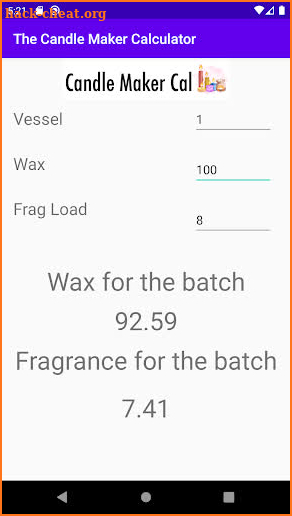 The Candle Maker Calculator screenshot