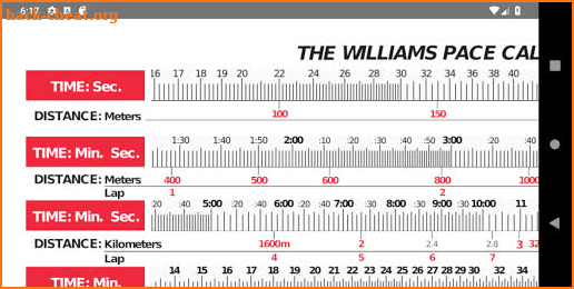 The Williams Pace Calculator screenshot