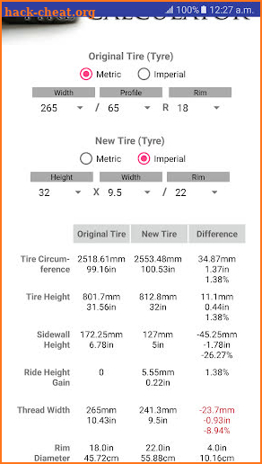 Tire Calculator PRO screenshot