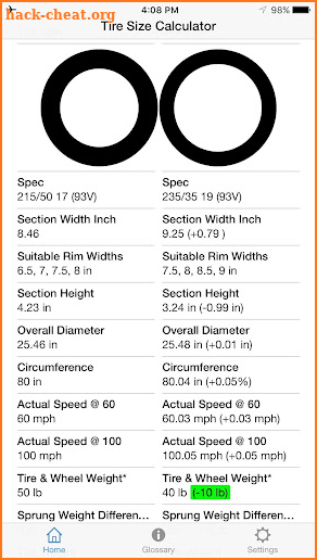 Tire Size Calculator screenshot