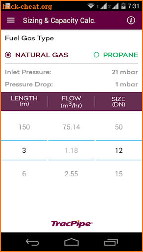 TracPipe UK Sizing & Ref Guide screenshot