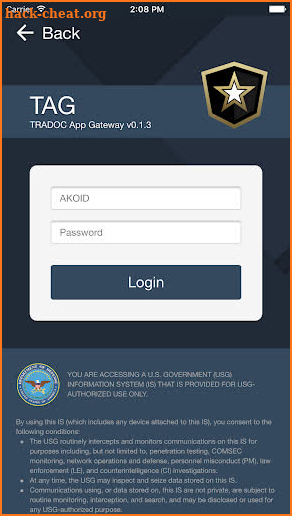 TRADOC App Gateway screenshot