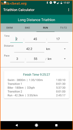 Triathlon Calculator: Pace for Swim/Bike/Run screenshot