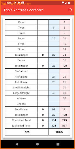 Triple Yahtzee Score Sheet screenshot