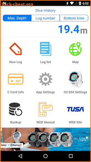 TUSA Diving LOG screenshot