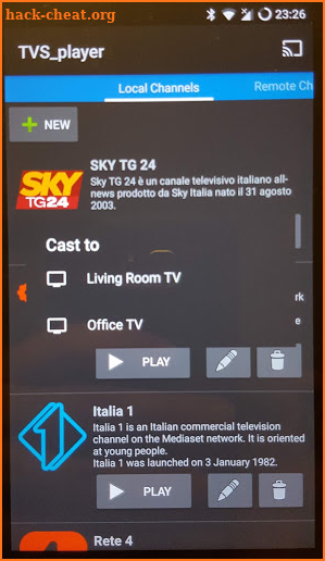 TVS player (with chromecast) screenshot