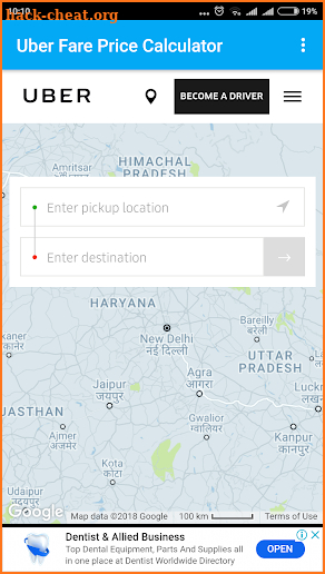 Uber Fare Price Calculator screenshot