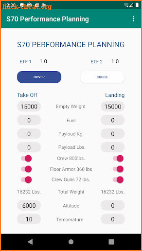 UH-60 Performance Planning screenshot