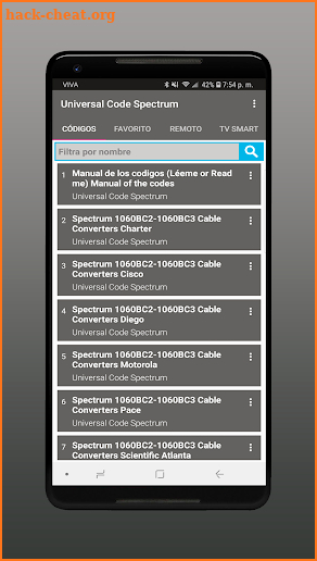 Universal codes for Spectrum (Smart Control) screenshot