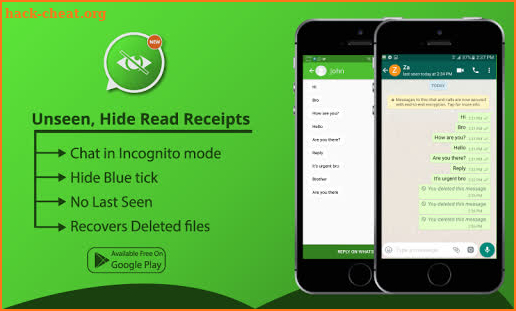 Unseen Read Receipts, Hide Chat, Hide Read sign screenshot