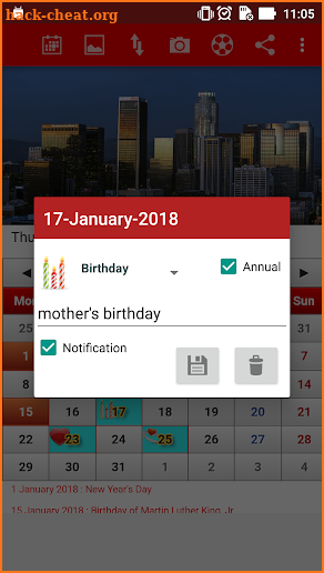 US Calendar 2018 screenshot