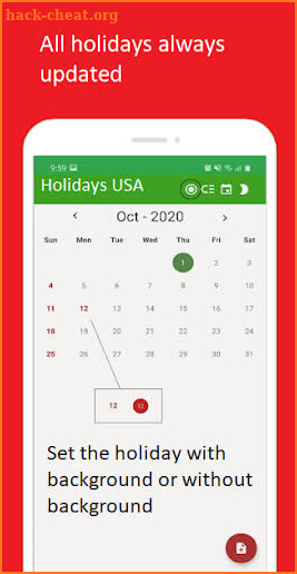 USA Holiday Calendar 2020- 2021 screenshot