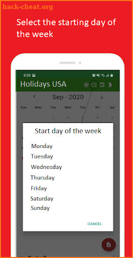 USA Holiday Calendar 2020- 2021 screenshot