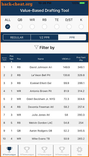 Value Based Drafting Fantasy Football Tool '18 screenshot